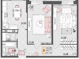 Продается 2-комнатная квартира ЖК Лучший, литер 3, 66.2 м², 8606000 рублей