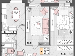 Продается 2-комнатная квартира ЖК Лучший, литер 5, 66.6 м², 8658000 рублей