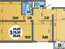 Продается 3-комнатная квартира ЖК Город у моря, литера 19, 80.86 м², 11635754 рублей