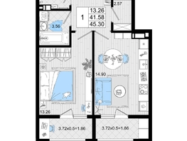 Продается 1-комнатная квартира ЖК Резиденция морей, корпус В, 45.3 м², 10973925 рублей