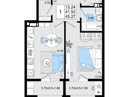 Продается 1-комнатная квартира ЖК Резиденция морей, корпус В, 45.27  м², 10966657 рублей