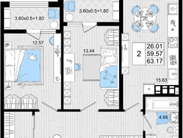 Продается 2-комнатная квартира ЖК Резиденция морей, корпус В, 63.17 м², 13960570 рублей