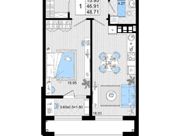 Продается 1-комнатная квартира ЖК Резиденция морей, корпус В, 48.71  м², 11799997 рублей