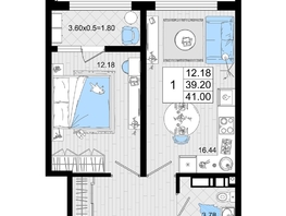Продается 1-комнатная квартира ЖК Резиденция морей, корпус В, 41 м², 9758000 рублей