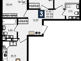Продается 3-комнатная квартира ЖК Резиденция морей, корпус Е, 104.85 м², 24115500 рублей