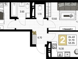 Продается 2-комнатная квартира ЖК На Высоком берегу, 53.35  м², 14137750 рублей