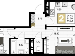 Продается 2-комнатная квартира ЖК На Высоком берегу, 53.05 м², 14058250 рублей