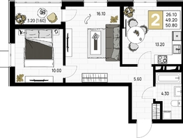 Продается 2-комнатная квартира ЖК На Высоком берегу, 50.8 м², 13208000 рублей