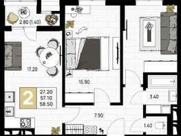 Продается 2-комнатная квартира ЖК На Высоком берегу, 58.5 м², 15210000 рублей