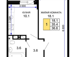 Продается 1-комнатная квартира ЖК Дыхание, литер 28, 36.6 м², 5160600 рублей