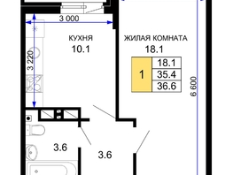 Продается 1-комнатная квартира ЖК Дыхание, литер 30, 36.6  м², 5416800 рублей