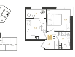 Продается 1-комнатная квартира ЖК REEDS (Ридз), литер 6, 32.8  м², 6041760 рублей