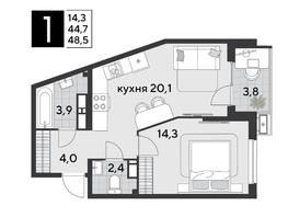 Продается 1-комнатная квартира ЖК Парк Победы 2, литера 21, 48.5  м², 8511750 рублей