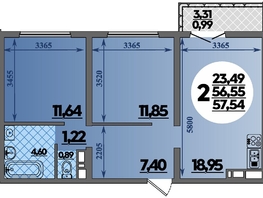 Продается 2-комнатная квартира ЖК Город у моря, литера 21, 57.54  м², 8964999 рублей