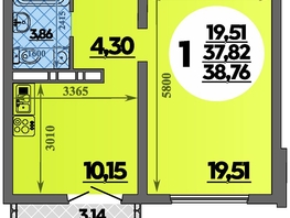 Продается 1-комнатная квартира ЖК Город у моря, литера 23, 38.76 м², 7077999 рублей