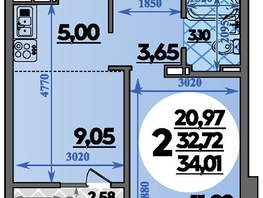 Продается 2-комнатная квартира ЖК Молодежный 2, литера 12, 34.01 м², 4962059 рублей