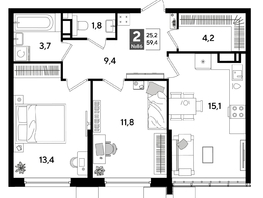 Продается 2-комнатная квартира ЖК DOGMA PARK (Догма парк), литера 19, 58.8 м², 9484440 рублей