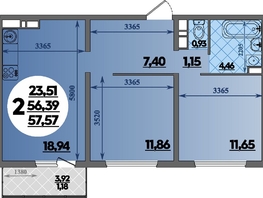 Продается 2-комнатная квартира ЖК Восточный, литера 2, 57.57 м², 8290979 рублей