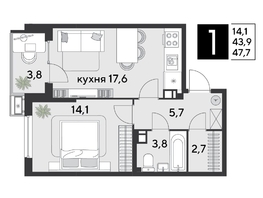 Продается 1-комнатная квартира ЖК Парк Победы 2, литера 21, 47.7 м², 8457210 рублей