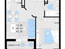 Продается 1-комнатная квартира ЖК Фонтаны, литер 19, 42.35 м², 7623000 рублей