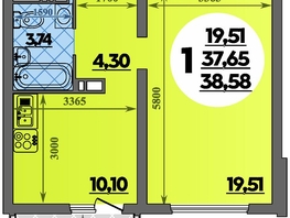 Продается 1-комнатная квартира ЖК Город у моря, литера 17, 38.58 м², 7191312 рублей