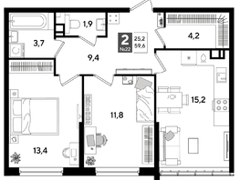 Продается 2-комнатная квартира ЖК DOGMA PARK (Догма парк), литера 20, 59.6  м², 8015962 рублей
