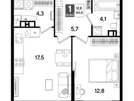 Продается 1-комнатная квартира ЖК DOGMA PARK (Догма парк), литера 13, 44.4  м², 7583520 рублей