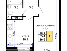 Продается 1-комнатная квартира ЖК Дыхание, литер 27, 36.6 м², 4794600 рублей