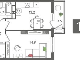 Продается 1-комнатная квартира ЖК Рекорд 2, литера 3, 41.7  м², 9053070 рублей