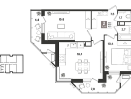 Продается 2-комнатная квартира ЖК Рекорд 2, литера 3, 70.4  м&sup2;, 15973761 рублей