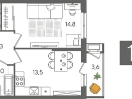 Продается 1-комнатная квартира ЖК Рекорд 2, литера 4, 42.2  м&sup2;, 10047820 рублей