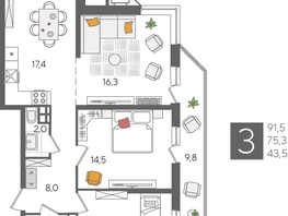 Продается 3-комнатная квартира ЖК Рекорд 2, литера 4, 91.5  м², 17769300 рублей