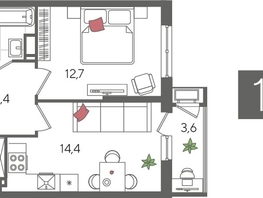 Продается 1-комнатная квартира ЖК Рекорд 2, литера 4, 41.6  м&sup2;, 10345920 рублей