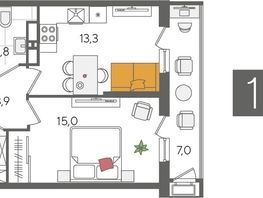 Продается 1-комнатная квартира ЖК Рекорд 2, литера 4, 45  м&sup2;, 10350000 рублей