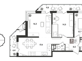 Продается 3-комнатная квартира ЖК Рекорд 2, литера 4, 91.1  м&sup2;, 18611730 рублей