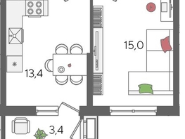 Продается 1-комнатная квартира ЖК Рекорд 2, литера 5, 41.6  м², 9343360 рублей