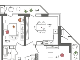 Продается 2-комнатная квартира ЖК Рекорд 2, литера 5, 70.3  м&sup2;, 14172480 рублей