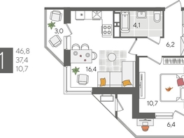 Продается 1-комнатная квартира ЖК Рекорд 2, литера 5, 46.8  м², 9790560 рублей