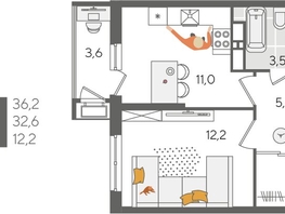 Продается 1-комнатная квартира ЖК Рекорд 2, литера 5, 36.2  м², 8662660 рублей