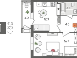 Продается 1-комнатная квартира ЖК Рекорд 2, литера 5, 41.3  м&sup2;, 10329130 рублей