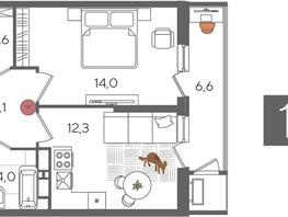 Продается 1-комнатная квартира ЖК Рекорд 2, литера 5, 44.6  м², 9754020 рублей