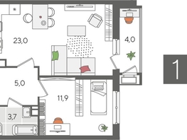 Продается 1-комнатная квартира ЖК Рекорд 2, литера 5, 47.6  м², 9453360 рублей