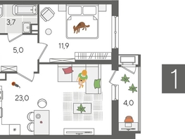 Продается 1-комнатная квартира ЖК Рекорд 2, литера 5, 47.6  м², 9700880 рублей