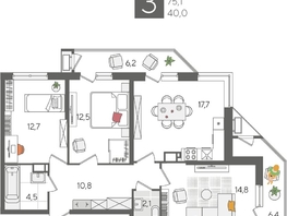 Продается 3-комнатная квартира ЖК Рекорд 2, литера 5, 87.7  м², 17303210 рублей