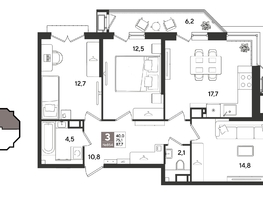 Продается 3-комнатная квартира ЖК Рекорд 2, литера 5, 87.7  м&sup2;, 18110050 рублей