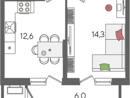 Продается 1-комнатная квартира ЖК Рекорд 2, литера 5, 44  м², 9367600 рублей