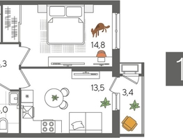 Продается 1-комнатная квартира ЖК Рекорд 2, литера 6, 42  м², 9097200 рублей