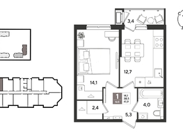 Продается 1-комнатная квартира ЖК Рекорд 2, литера 6, 41.9  м&sup2;, 10206840 рублей
