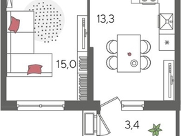Продается 1-комнатная квартира ЖК Рекорд 2, литера 6, 41.4  м², 9323280 рублей