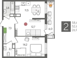 Продается 2-комнатная квартира ЖК Рекорд 2, литера 6, 58.6  м², 11620380 рублей